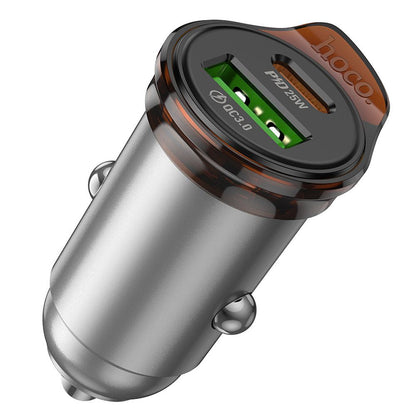 Ładowarka samochodowa z kablem USB-C HOCO NZ16A, 43W, 3A, 1 x USB-A - 1 x USB-C, Szara