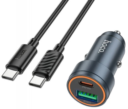 Ładowarka samochodowa z kablem USB-C HOCO Z57A, 30W, 3A, 1 x USB-A - 1 x USB-C, Szara