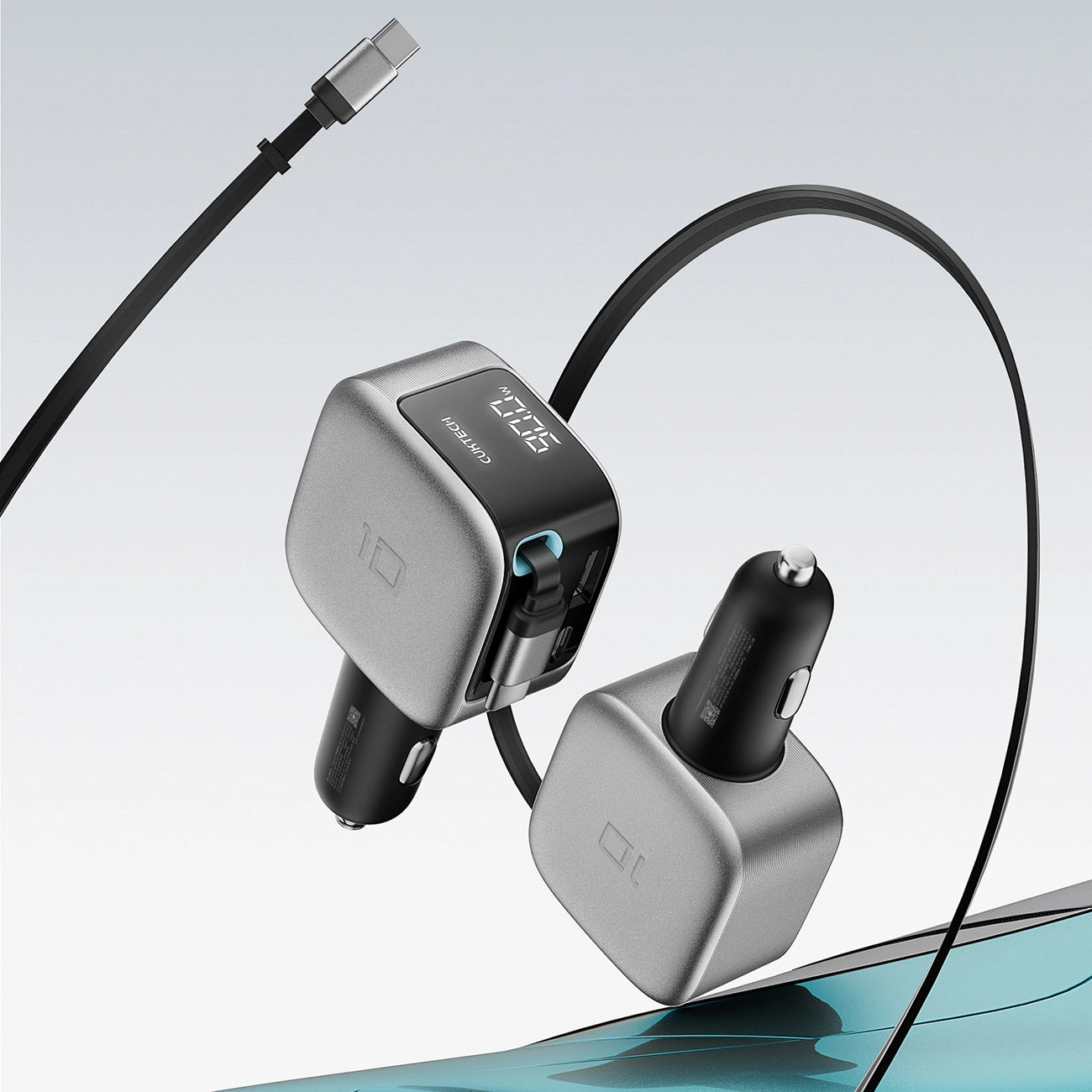 Car Charger With USB-C Cable Cuktech CC903P Display, 100W, 5A, 1 x USB-A - 1 x USB-C, Gray