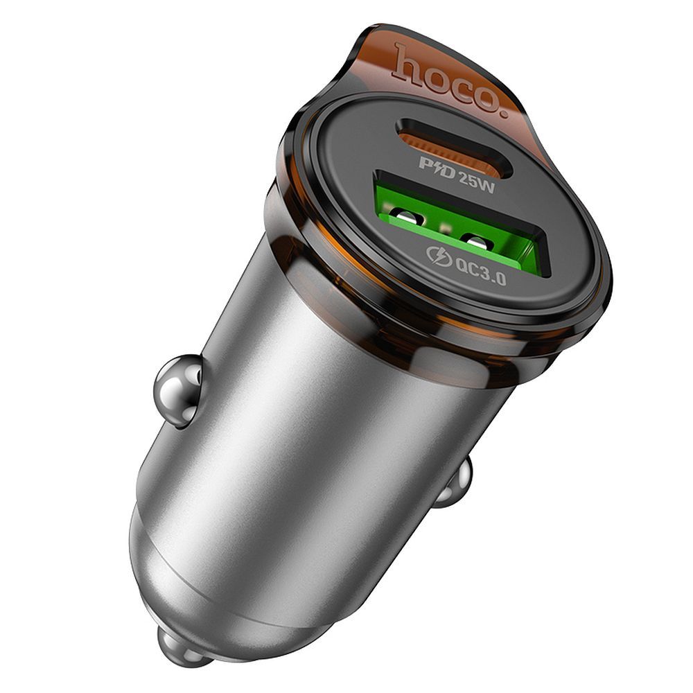 Ładowarka samochodowa z kablem USB-C HOCO NZ16A, 43W, 3A, 1 x USB-A - 1 x USB-C, Szara