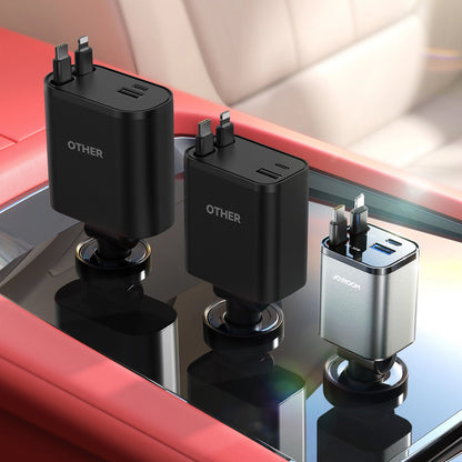 Ładowarka samochodowa z kablem USB-C / Lightning Joyroom JR-CCL05, 30W, 3A, 1 x USB-A - 1 x USB-C, Szara