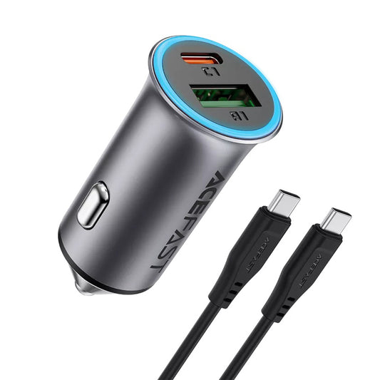 Ładowarka samochodowa z kablem USB-C Acefast B16, 95W, 3.25A, 1 x USB-A - 1 x USB-C, Szara