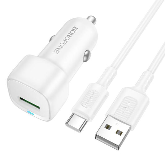Ładowarka samochodowa z kablem USB-C Borofone BZ34 Cloud, 18W, 3A, 1 x USB-A, Biała