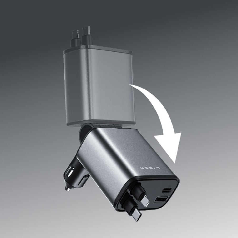 Ładowarka samochodowa z kablem USB-C / Lightning Lisen, 69W, 3A, 1 x USB-A - 1 x USB-C, Czarna YL0224040031