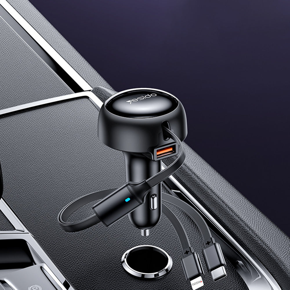 Ładowarka samochodowa z kablem USB-C / Lightning Yesido Y61, 53W, 3A, 1 x USB-A, Czarna