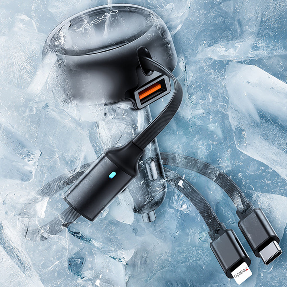 Ładowarka samochodowa z kablem USB-C / Lightning Yesido Y61, 53W, 3A, 1 x USB-A, Czarna