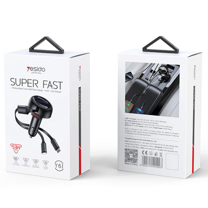 Ładowarka samochodowa z kablem USB-C / Lightning Yesido Y61, 53W, 3A, 1 x USB-A, Czarna