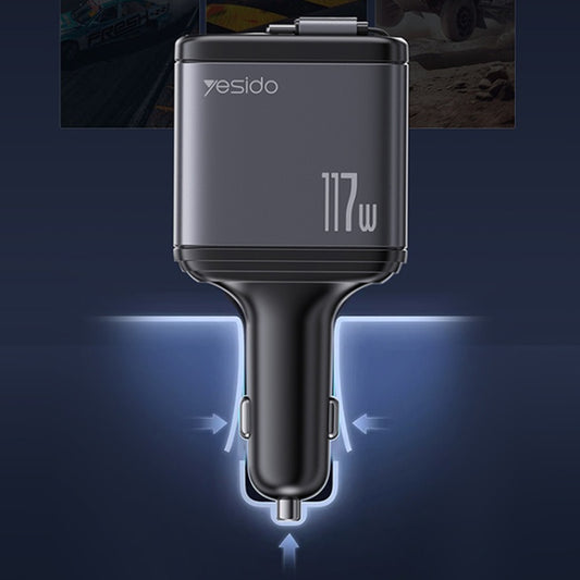 Ładowarka samochodowa z kablem USB-C / Lightning Yesido Y63 Display, 117W, 3A, 1 x USB-A - 1 x USB-C, Szara