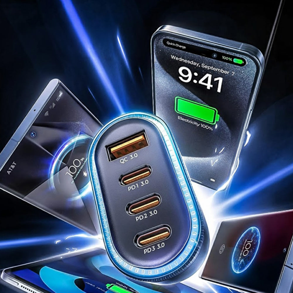 Ładowarka samochodowa z kablem USB-C Lisen, 101W, 3.25A, 1 x USB-A - 3 x USB-C, Czarna YL0223120021