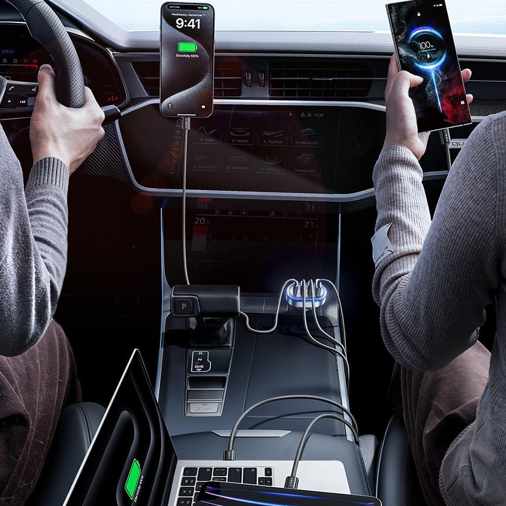 Ładowarka samochodowa z kablem USB-C Lisen, 101W, 3.25A, 1 x USB-A - 3 x USB-C, Czarna YL0223120021