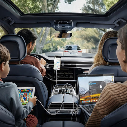 Lisen Car Charger with USB-C Cable, 170W, 5A, 1 x USB-A - 2 x USB-C, Black YL0225060006