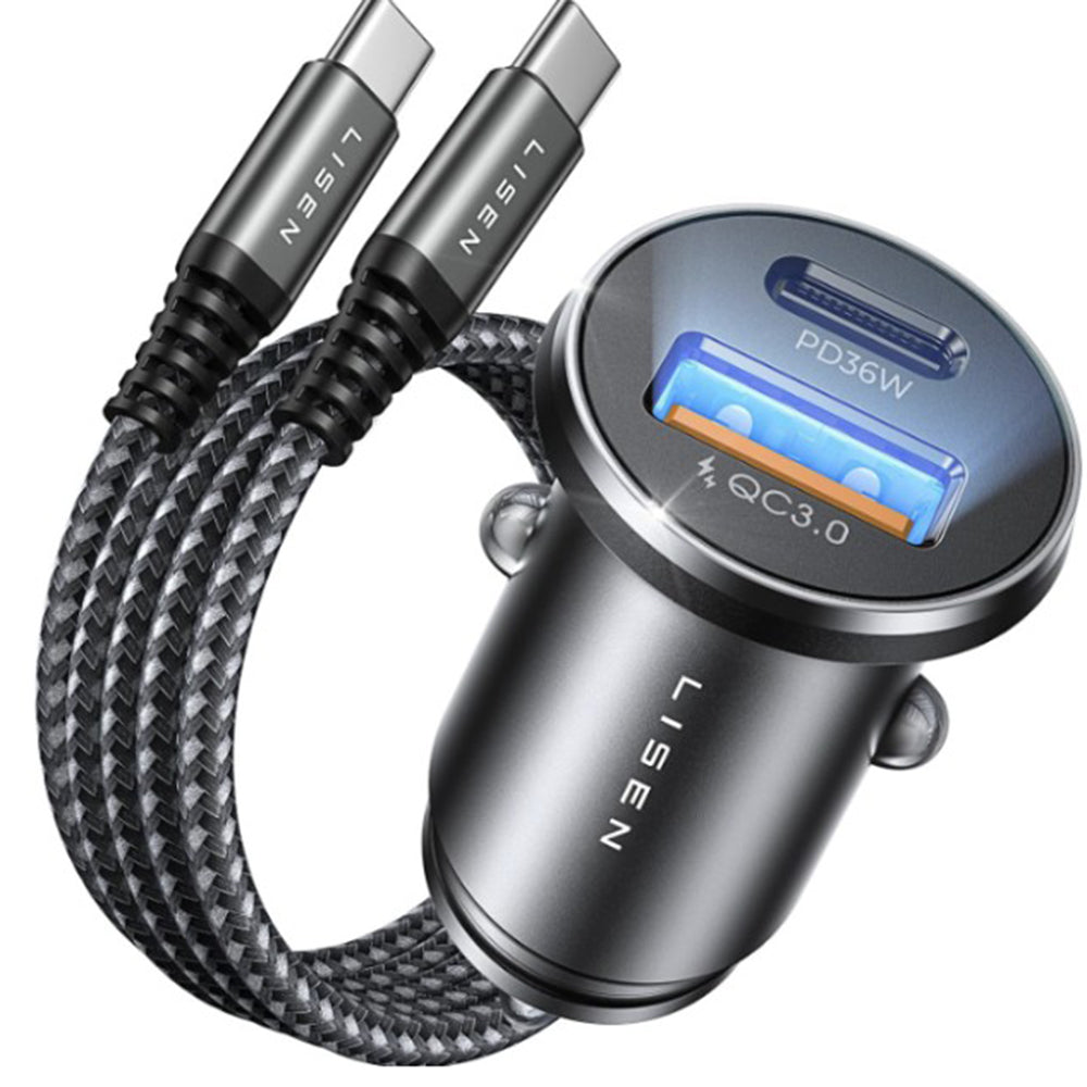 Ładowarka samochodowa z kablem USB-C Lisen, 51W, 3A, 1 x USB-A - 1 x USB-C, Granatowy Czarny YL0223080047