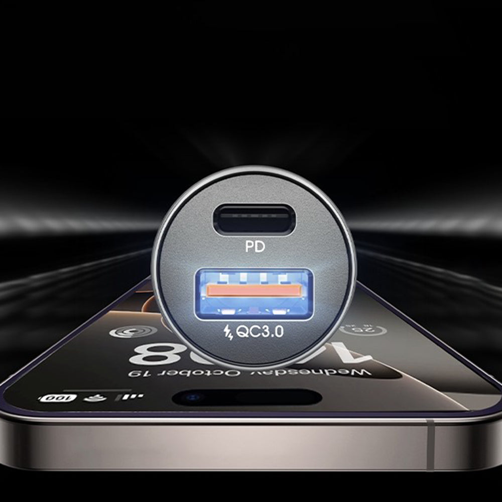 Ładowarka samochodowa z kablem USB-C Lisen, 51W, 3A, 1 x USB-A - 1 x USB-C, Granatowy Czarny YL0223080047