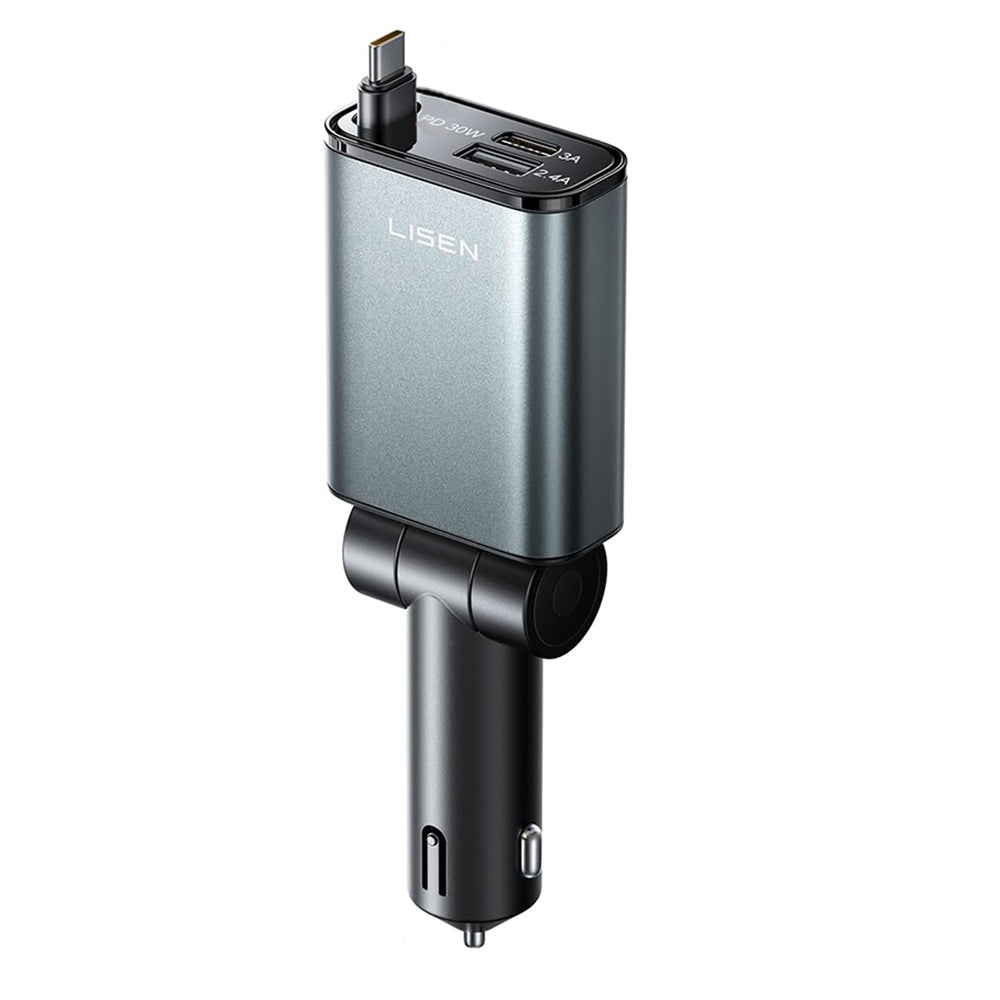 Ładowarka samochodowa z kablem USB-C Lisen, 57W, 3A, 1 x USB-A - 1 x USB-C, Czarna YL0325010016