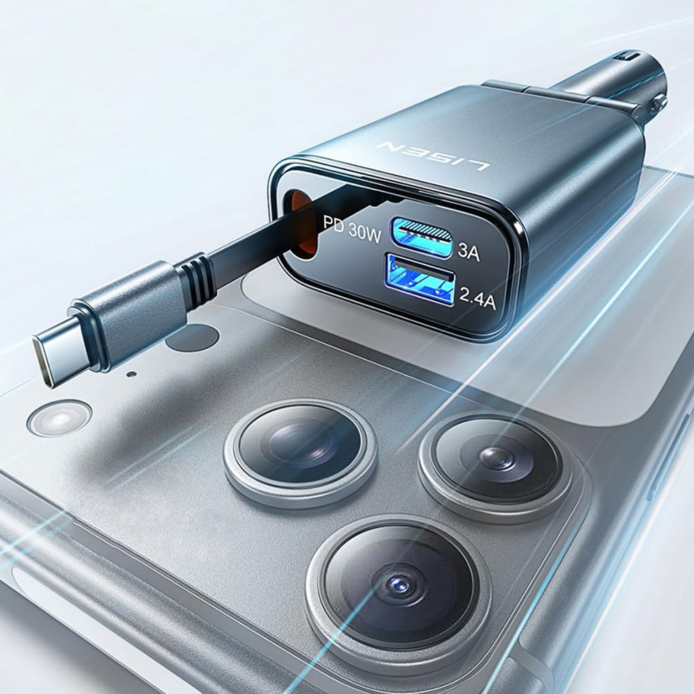 Ładowarka samochodowa z kablem USB-C Lisen, 57W, 3A, 1 x USB-A - 1 x USB-C, Czarna YL0325010016