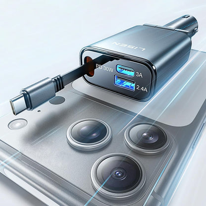 Ładowarka samochodowa z kablem USB-C Lisen, 57W, 3A, 1 x USB-A - 1 x USB-C, Czarna YL0325010016