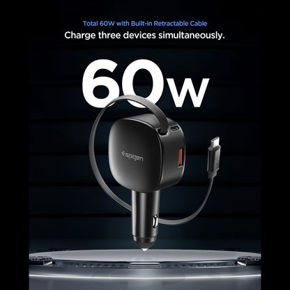 Ładowarka samochodowa z kablem USB-C Spigen EV603BT Essential, 60W, 3A, 1 x USB-A - 1 x USB-C, Czarna