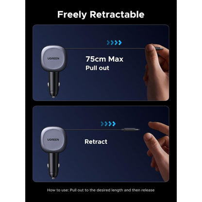 Ładowarka samochodowa z kablem USB-C UGREEN EC601, 75W, 3A, 1 x USB-A - 1 x USB-C, Szara