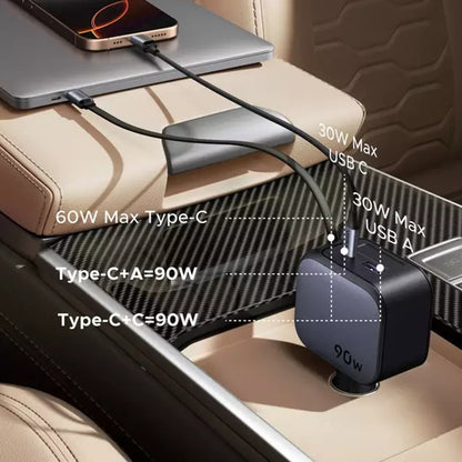 Ładowarka samochodowa z kablem USB-C UGREEN EC603, 90W, 3A, 1 x USB-A - 1 x USB-C, Szara