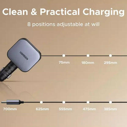 Ładowarka samochodowa z kablem USB-C UGREEN EC603, 90W, 3A, 1 x USB-A - 1 x USB-C, Szara