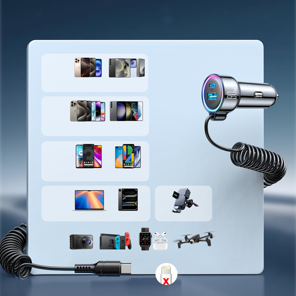 Ładowarka samochodowa z kablem USB-C Joyroom JR-CL07, 90W, 3A, 1 x USB-A - 1 x USB-C, Czarna
