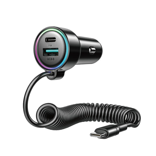 Ładowarka samochodowa z kablem USB-C Joyroom JR-CL07, 90W, 3A, 1 x USB-A - 1 x USB-C, Czarna