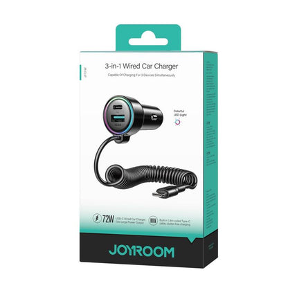 Ładowarka samochodowa z kablem USB-C Joyroom JR-CL07, 90W, 3A, 1 x USB-A - 1 x USB-C, Czarna