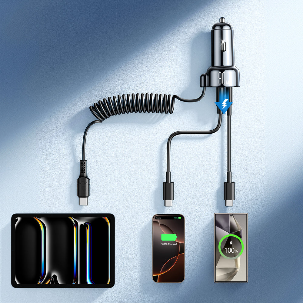 Ładowarka samochodowa z kablem USB-C Joyroom JR-CL07, 72W, 3A, 1 x USB-A - 1 x USB-C, Czarna