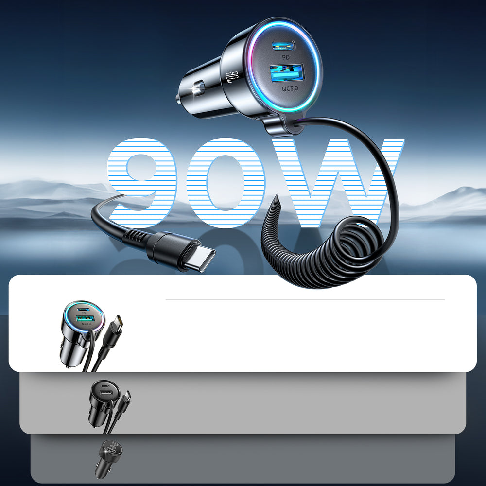 Ładowarka samochodowa z kablem USB-C Joyroom JR-CL07, 72W, 3A, 1 x USB-A - 1 x USB-C, Czarna