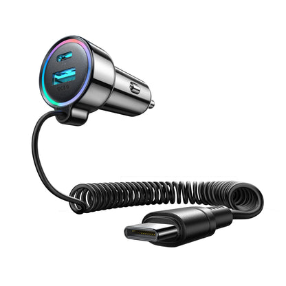Ładowarka samochodowa z kablem USB-C Joyroom JR-CL07, 90W, 3A, 1 x USB-A - 1 x USB-C, Czarna