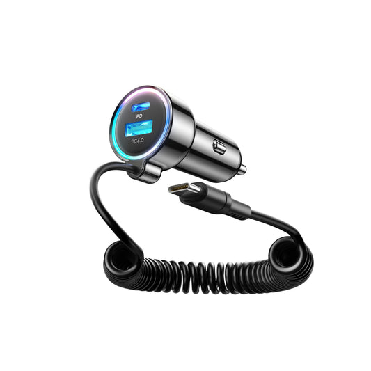 Ładowarka samochodowa z kablem USB-C Joyroom JR-CL07, 90W, 3A, 1 x USB-A - 1 x USB-C, Czarna