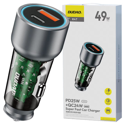 Ładowarka samochodowa Dudao R4T, 30W, 3A, 1 x USB-A - 1 x USB-C, szara 