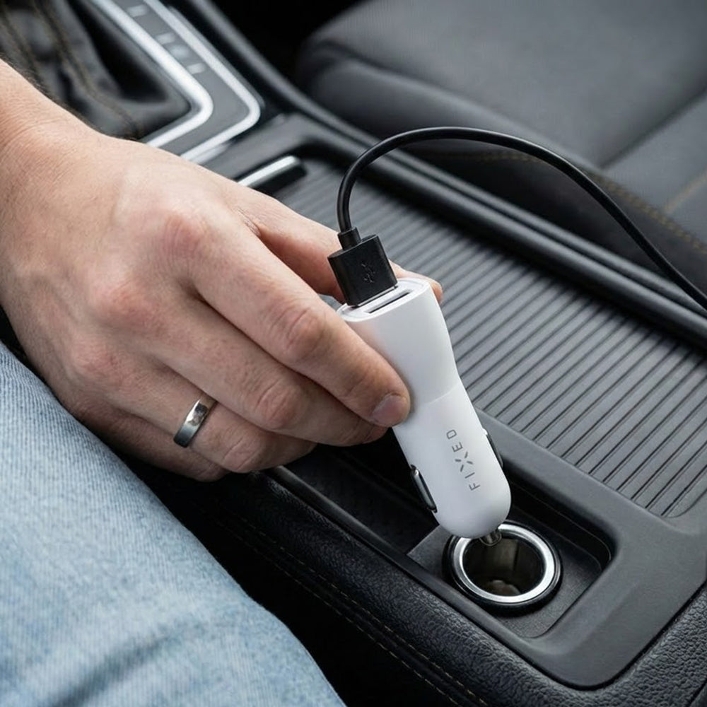 Fixed Auto Charger, 15.5W, 3A, 2 x USB-A, White