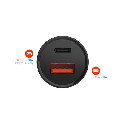Ładowarka samochodowa Fixed, 20W, 3A, 1 x USB-A - 1 x USB-C, Czarna