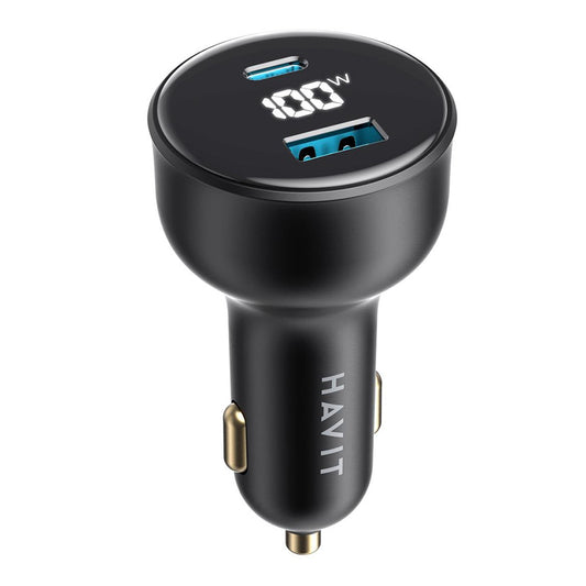 Ładowarka samochodowa HAVIT CC100W Display, 100W, 5A, 1 x USB-A - 1 x USB-C, Czarny