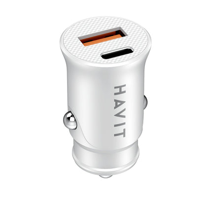 Ładowarka samochodowa HAVIT CC2022, 20W, 3A, 1 x USB-A - 1 x USB-C, Biała