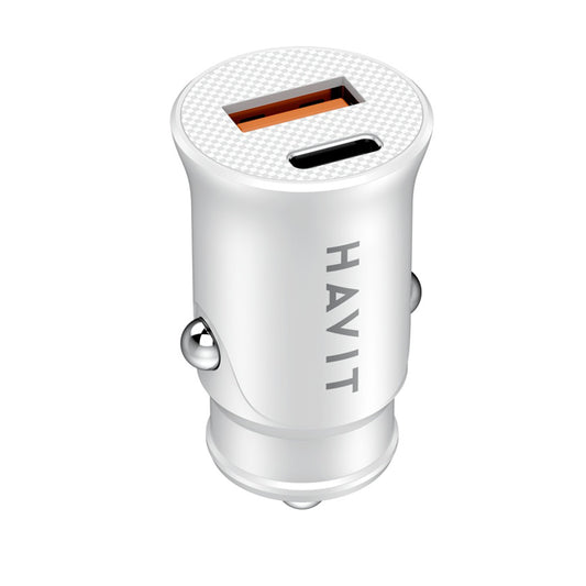 Ładowarka samochodowa HAVIT CC2022, 20W, 3A, 1 x USB-A - 1 x USB-C, Biała