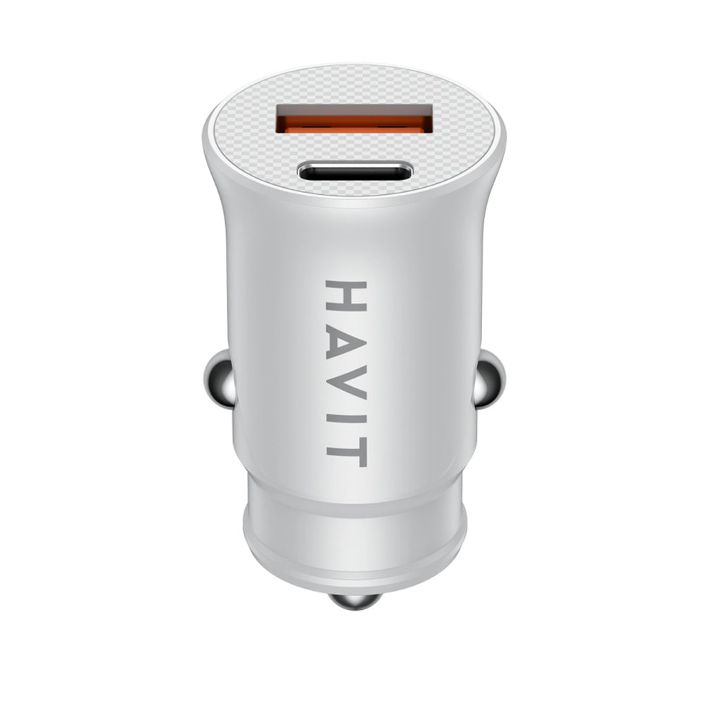 Ładowarka samochodowa HAVIT CC2022, 20W, 3A, 1 x USB-A - 1 x USB-C, Biała