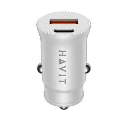 Ładowarka samochodowa HAVIT CC2022, 20W, 3A, 1 x USB-A - 1 x USB-C, Biała