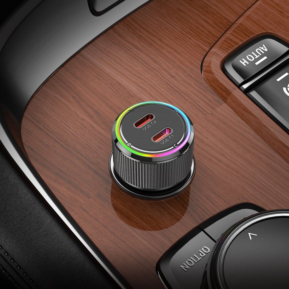 Ładowarka samochodowa HOCO NZ14B, 50W, 3A, 2 x USB-C, Czarna