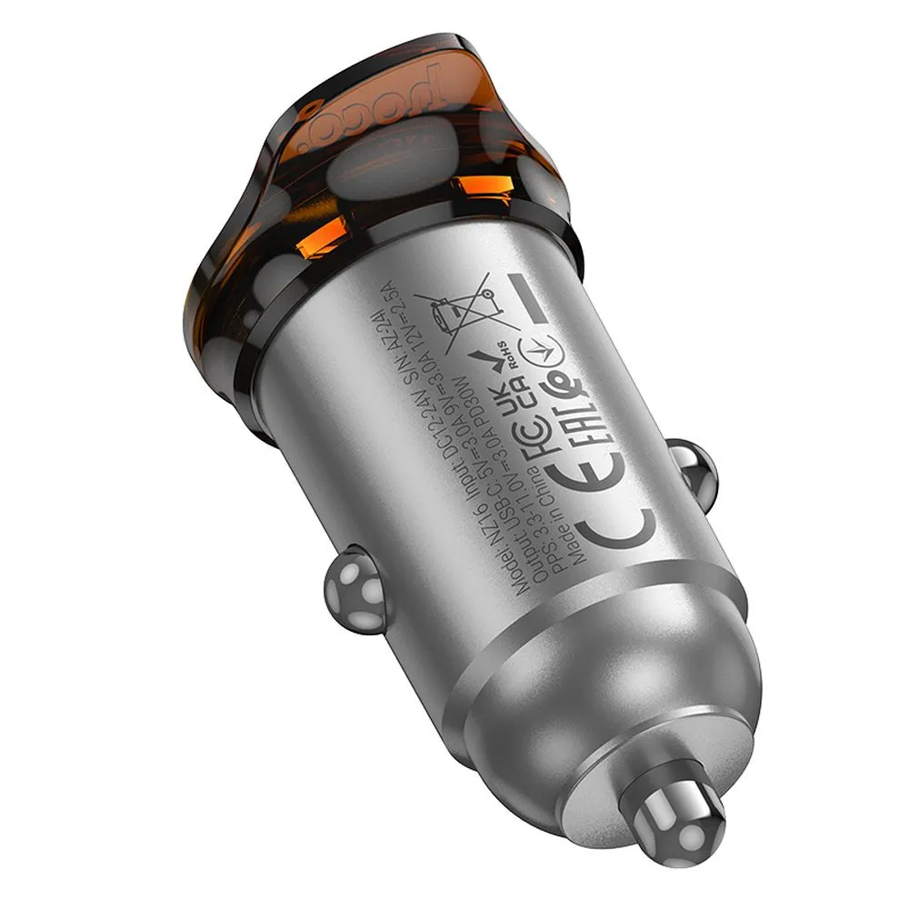 Ładowarka samochodowa HOCO NZ16, 30W, 3A, 1 x USB-C, Szara