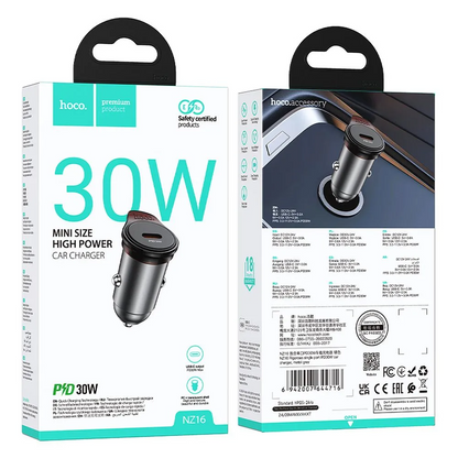 Ładowarka samochodowa HOCO NZ16, 30W, 3A, 1 x USB-C, Szara