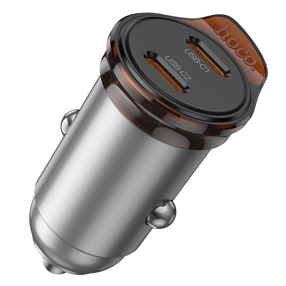 Ładowarka samochodowa HOCO NZ16B, 45W, 3A, 2 x USB-C, Szara