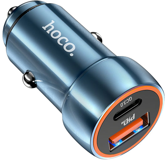 Ładowarka samochodowa HOCO Z46A, 20W, 3A, 1 x USB-A - 1 x USB-C, Niebieska