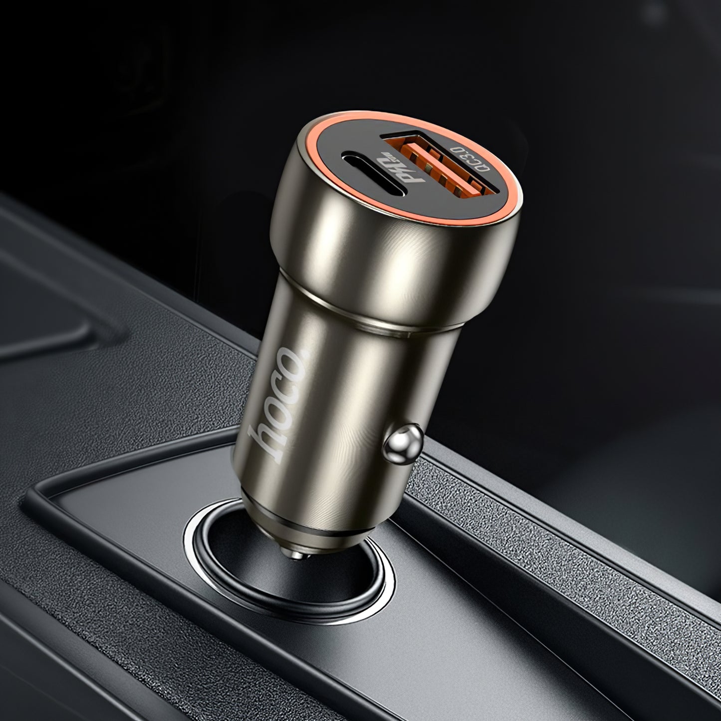 Ładowarka samochodowa HOCO Z46A, 20W, 3A, 1 x USB-A - 1 x USB-C, szara 