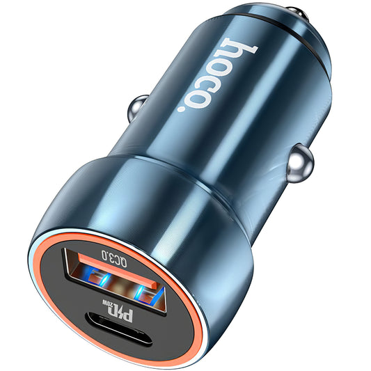 Ładowarka samochodowa HOCO Z46A, 20W, 3A, 1 x USB-A - 1 x USB-C, Niebieska