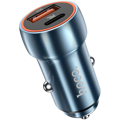 Ładowarka samochodowa HOCO Z46A, 20W, 3A, 1 x USB-A - 1 x USB-C, Niebieska