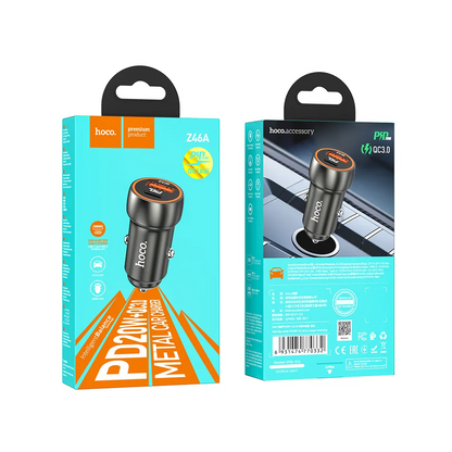 Ładowarka samochodowa HOCO Z46A, 20W, 3A, 1 x USB-A - 1 x USB-C, szara 