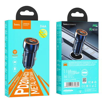 Ładowarka samochodowa HOCO Z46A, 20W, 3A, 1 x USB-A - 1 x USB-C, Niebieska