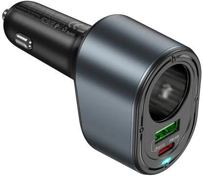 Ładowarka samochodowa HOCO Z56, 35W, 3A, 1 x USB-A - 1 x USB-C - 1 x Przedłużacz zapalniczki, Czarny